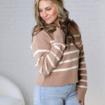 Yara Striped Half Zip Sweater - Dark Taupe/Cream