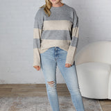 Yara Striped Oversize Cut Sweater - Grey