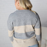 Yara Striped Oversize Cut Sweater - Grey