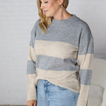 Yara Striped Oversize Cut Sweater - Grey