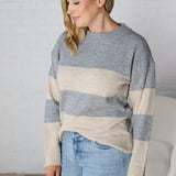 Yara Striped Oversize Cut Sweater - Grey