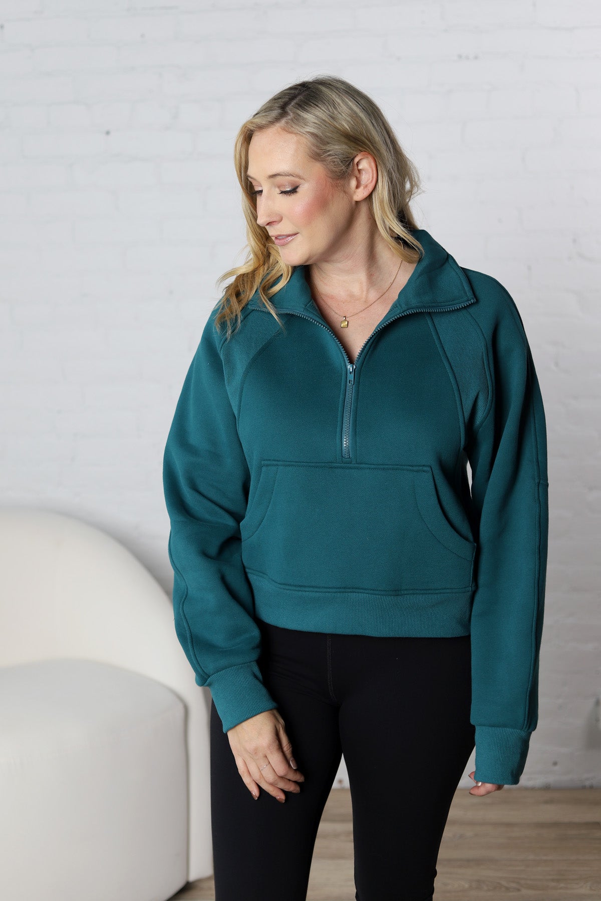 Zadie Funnel Neck Half-Zip - Teal