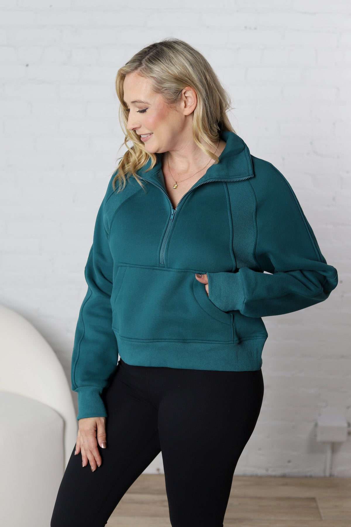 Zadie Funnel Neck Half-Zip - Teal