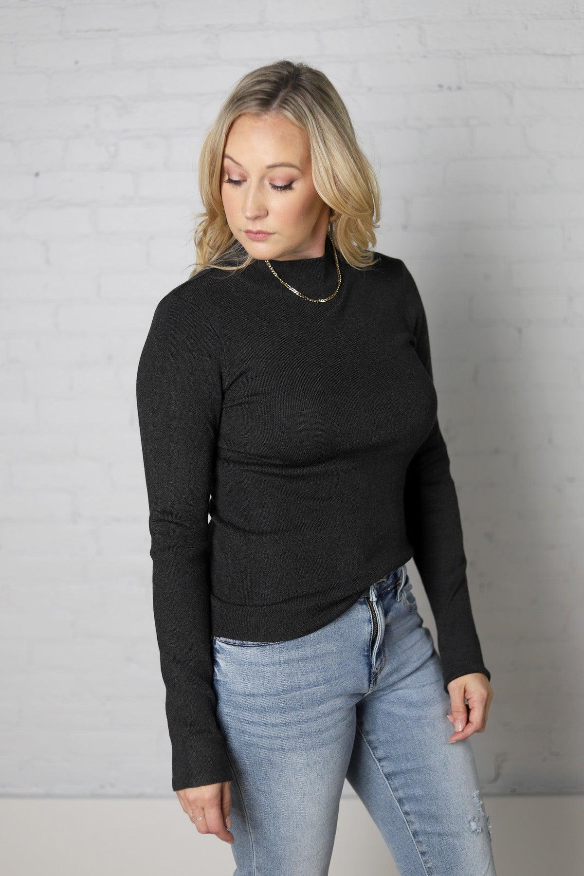 Zaire Mockneck Longsleeve Sweater - Charcoal - FINAL SALE