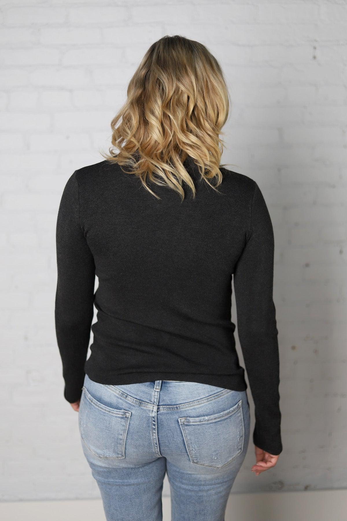 Zaire Mockneck Longsleeve Sweater - Charcoal - Final Sale