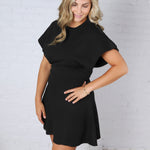 Zara Short Sleeve Flared Mini Sweater Dress - Black