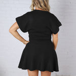 Zara Short Sleeve Flared Mini Sweater Dress - Black