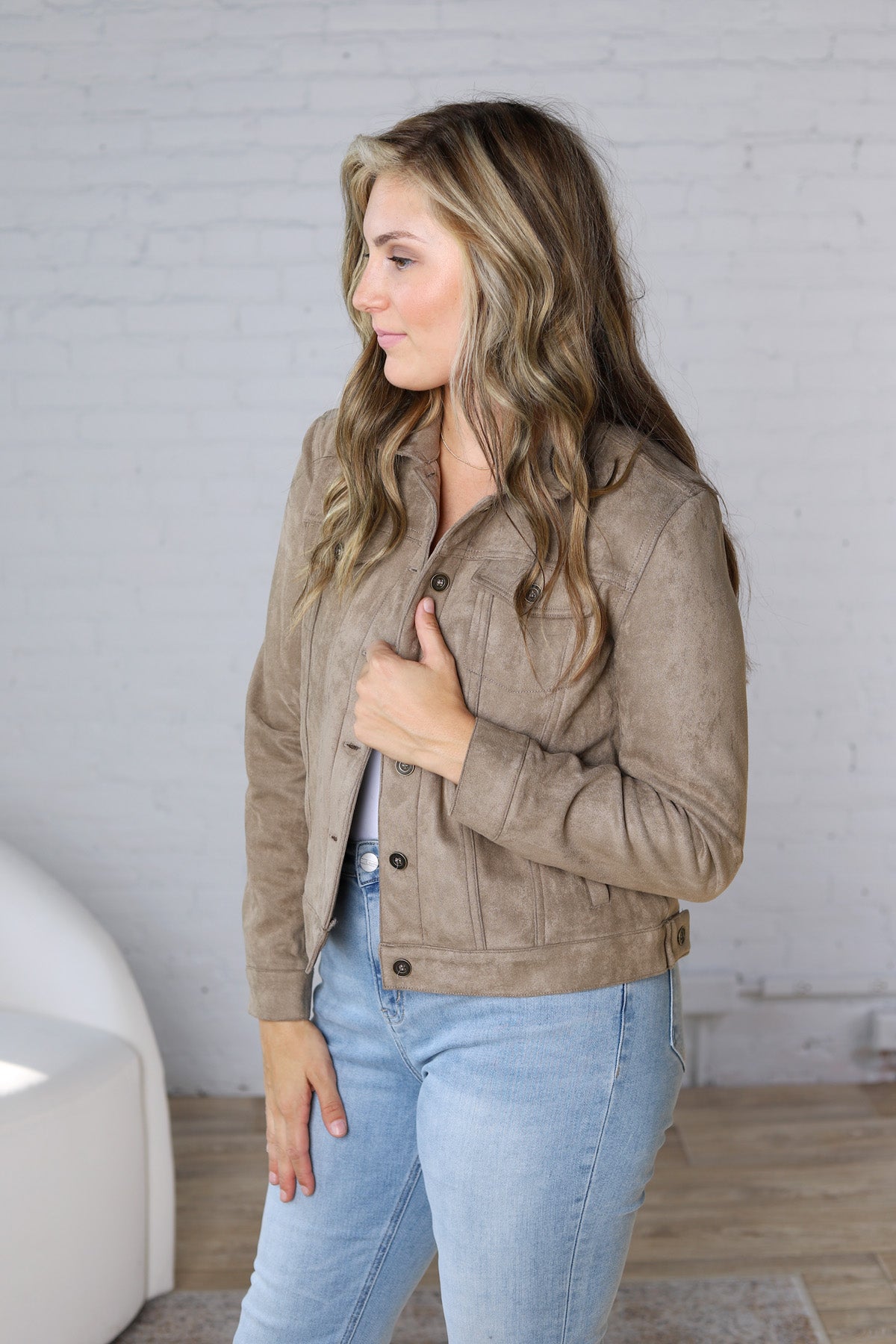 Zaria Buttery Suede Feel Jacket - Taupe