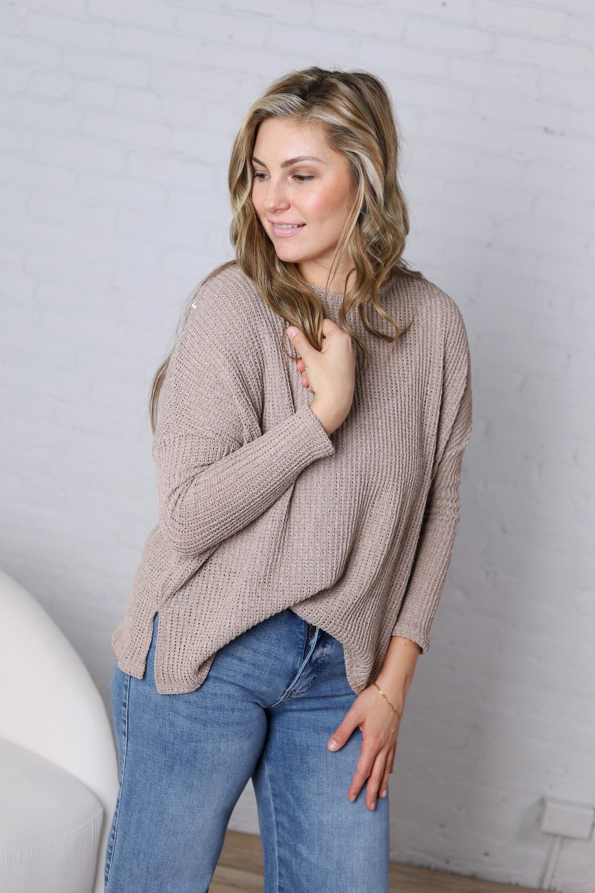 Zaylie Long Sleeve Lightweight Top - Oatmeal