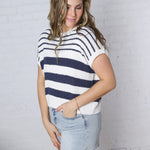Zayra Multi Striped Sweater Top - Offwhite/Navy