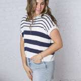Zayra Multi Striped Sweater Top - Offwhite/Navy