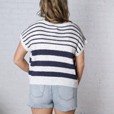 Zayra Multi Striped Sweater Top - Offwhite/Navy