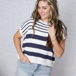 Zayra Multi Striped Sweater Top - Offwhite/Navy FINAL SALE