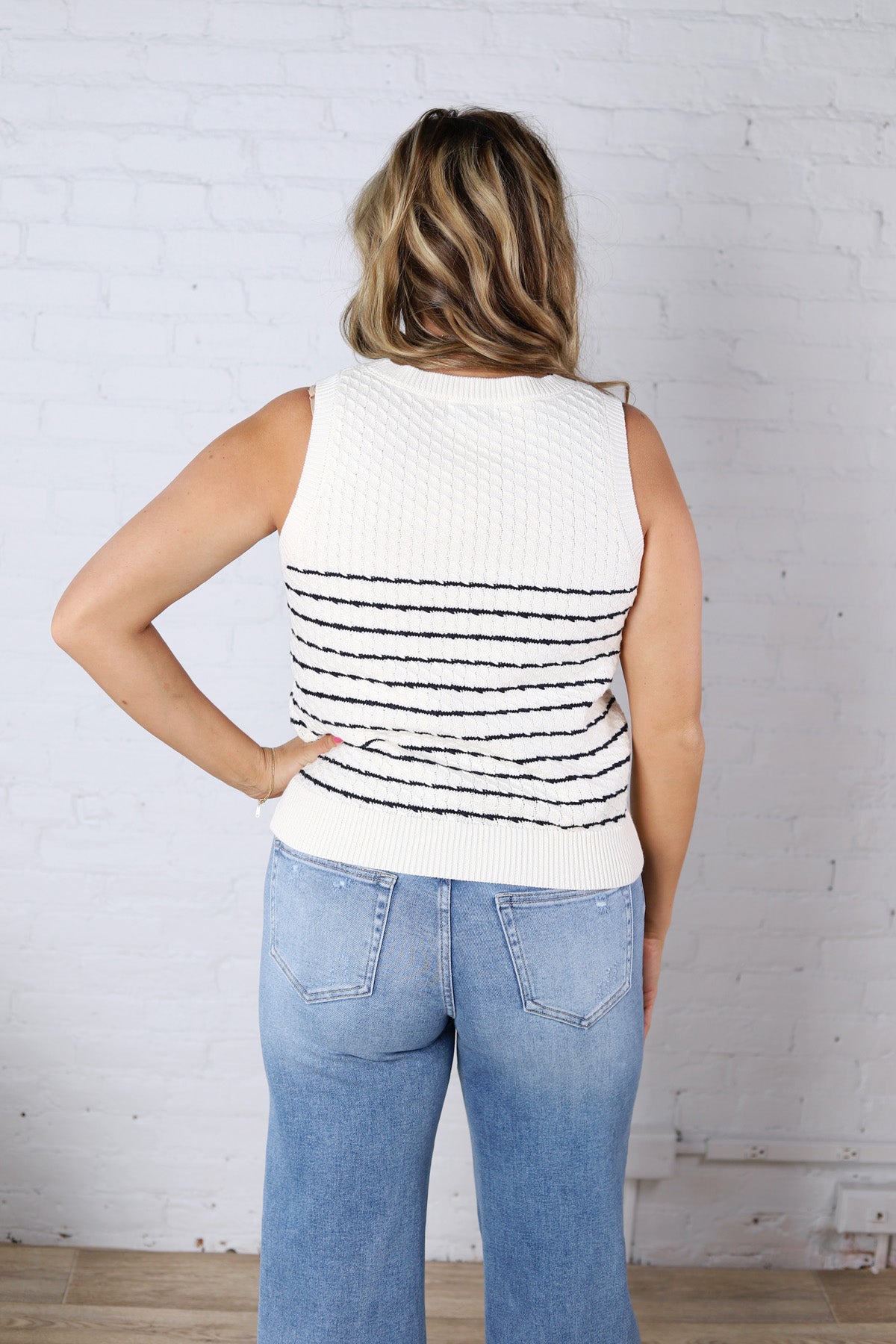 Zeline Stripe Texture Knit Tank Sweater - Navy/White FINAL SALE