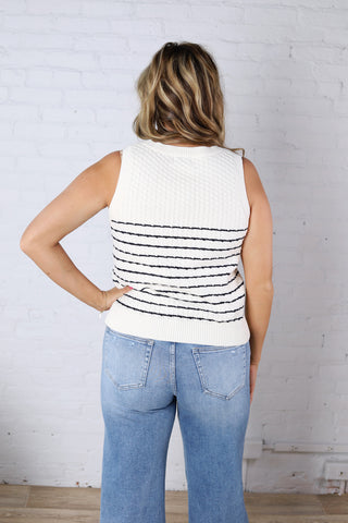 Zeline Stripe Texture Knit Tank Sweater - Navy/White FINAL SALE