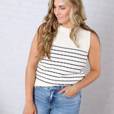 Zeline Stripe Texture Knit Tank Sweater - Navy/White FINAL SALE