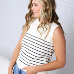 Zeline Stripe Texture Knit Tank Sweater - Navy/White FINAL SALE