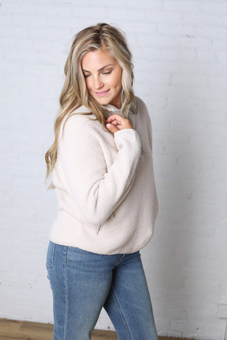 Zella Sherpa Fleece Half Zipper Pullover Top - Ecru