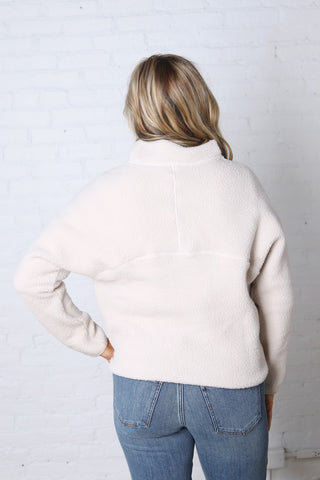 Zella Sherpa Fleece Half Zipper Pullover Top - Ecru