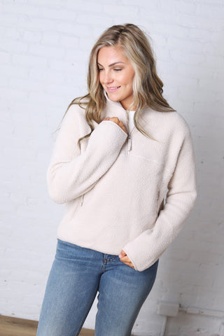 Zella Sherpa Fleece Half Zipper Pullover Top - Ecru