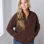 Zella Sherpa Fleece Half Zipper Pullover Top - Espresso