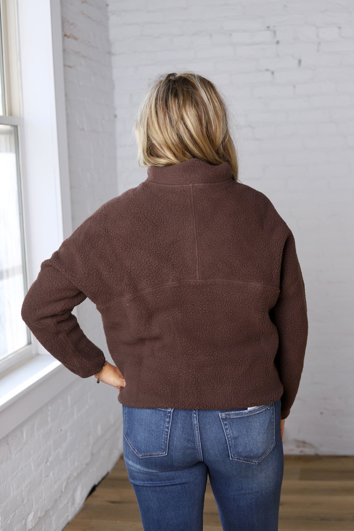 Zella Sherpa Fleece Half Zipper Pullover Top - Espresso