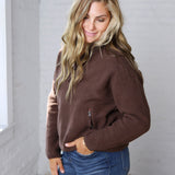 Zella Sherpa Fleece Half Zipper Pullover Top - Espresso