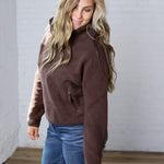 Zella Sherpa Fleece Half Zipper Pullover Top - Espresso