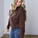 Zella Sherpa Fleece Half Zipper Pullover Top - Espresso