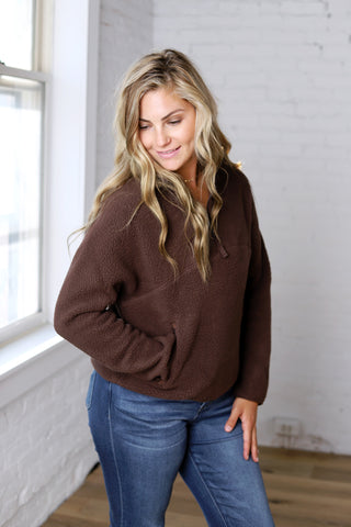 Zella Sherpa Fleece Half Zipper Pullover Top - Espresso