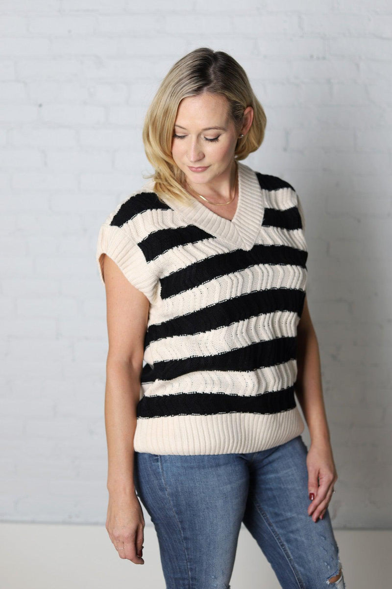 Zhuri Stripe Cable Knit Sleeveless Sweater