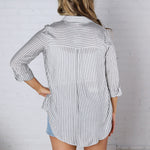 Zoey Stripe Collared Button Down Shirt - Black