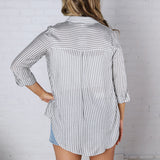 Zoey Stripe Collared Button Down Shirt - Black