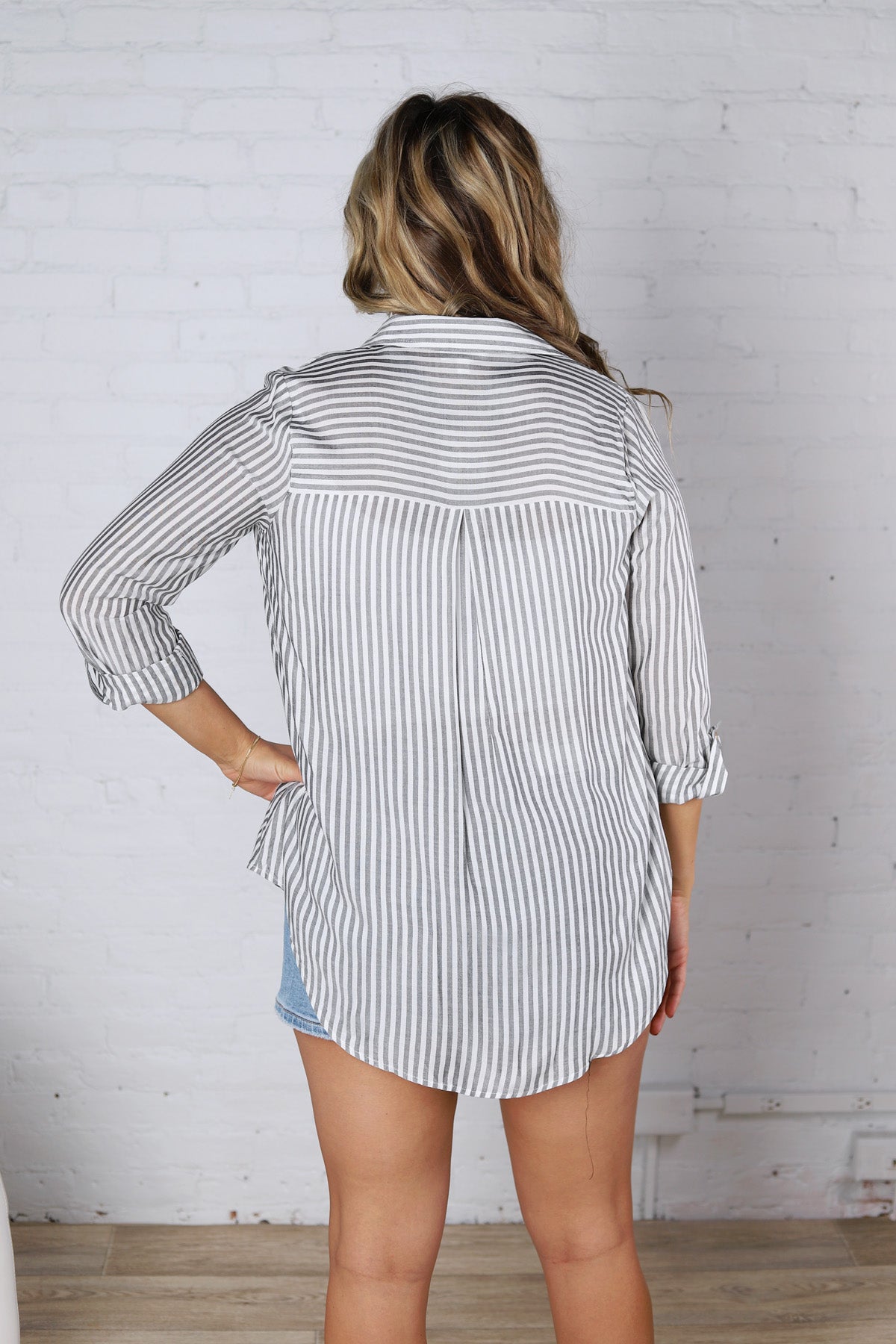Zoey Stripe Collared Button Down Shirt - Black