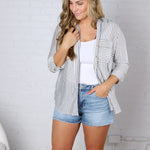 Zoey Stripe Collared Button Down Shirt - Black