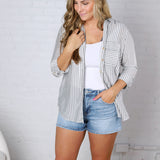 Zoey Stripe Collared Button Down Shirt - Black