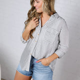 Zoey Stripe Collared Button Down Shirt - Black