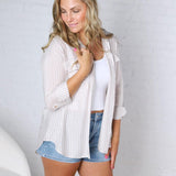 Zoey Stripe Collared Button Down Shirt - Lt Mocha