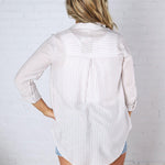 Zoey Stripe Collared Button Down Shirt - Lt Mocha