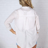 Zoey Stripe Collared Button Down Shirt - Lt Mocha
