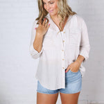 Zoey Stripe Collared Button Down Shirt - Lt Mocha