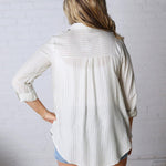 Zoey Stripe Collared Button Down Shirt - Lt Olive