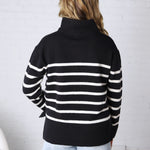 Zuri Quarter Zip Up Stripe Pullover - Black FINAL SALE