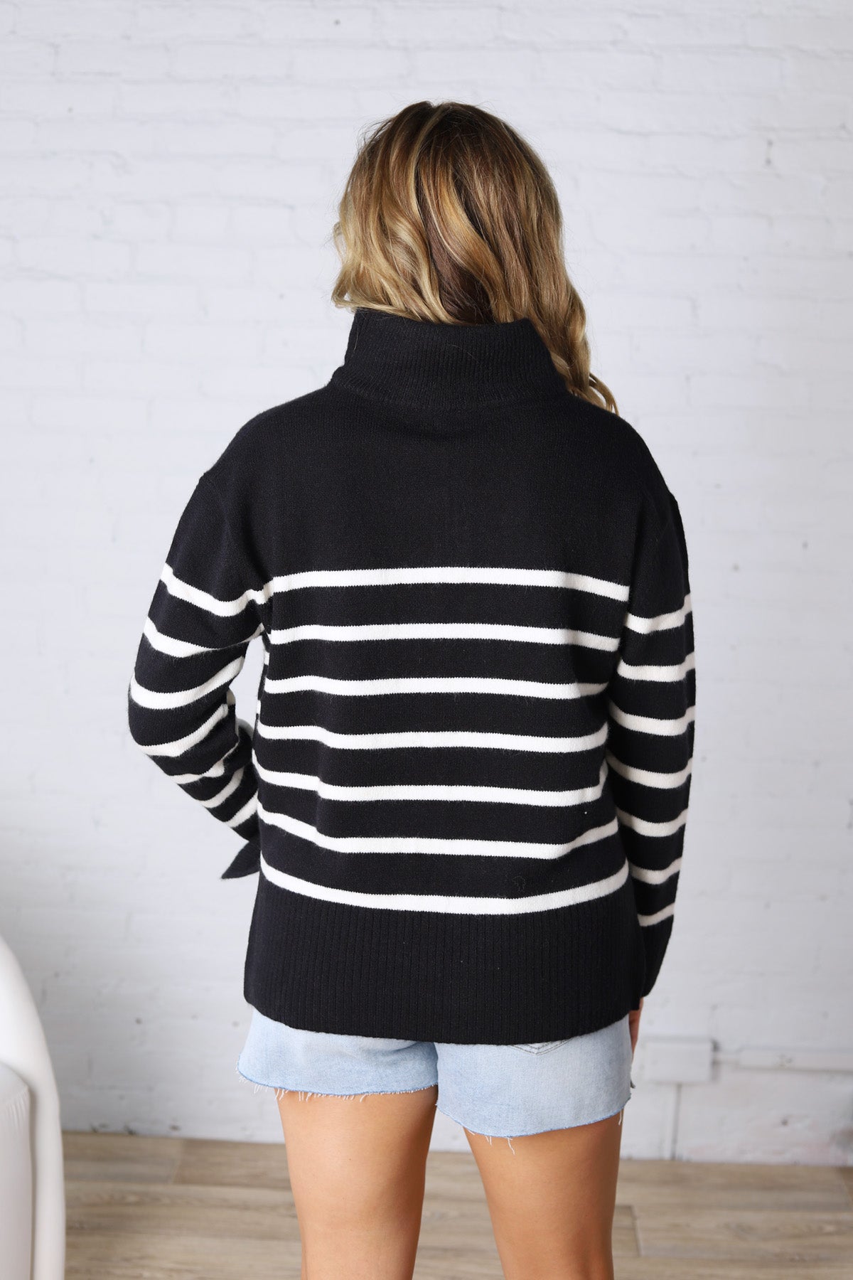 Zuri Quarter Zip Up Stripe Pullover - Black FINAL SALE
