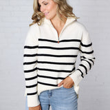 Zuri Quarter Zip Up Stripe Pullover - Ivory