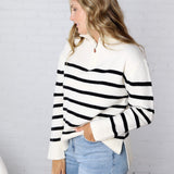Zuri Quarter Zip Up Stripe Pullover - Ivory