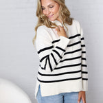Zuri Quarter Zip Up Stripe Pullover - Ivory