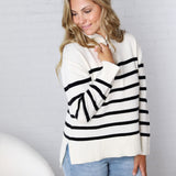 Zuri Quarter Zip Up Stripe Pullover - Ivory