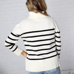 Zuri Quarter Zip Up Stripe Pullover - Ivory