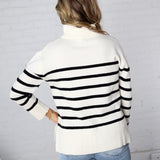 Zuri Quarter Zip Up Stripe Pullover - Ivory